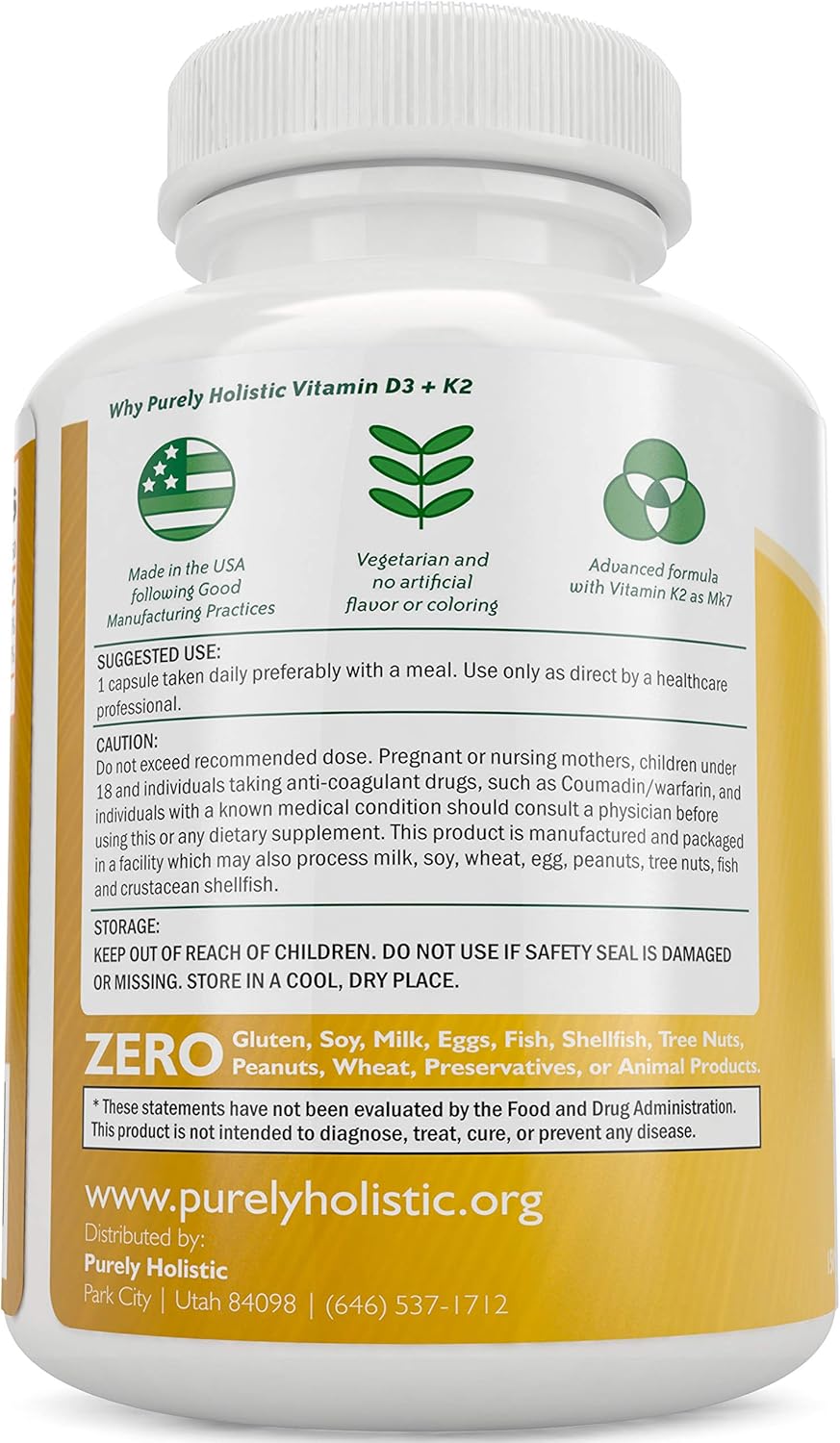365 + 150 Capsules Bundle: Purely Holistic Calcium Citrate Complex 1000mg with Vitamin D3, K2 MK7 - Vegan & Vegetarian - USA Made