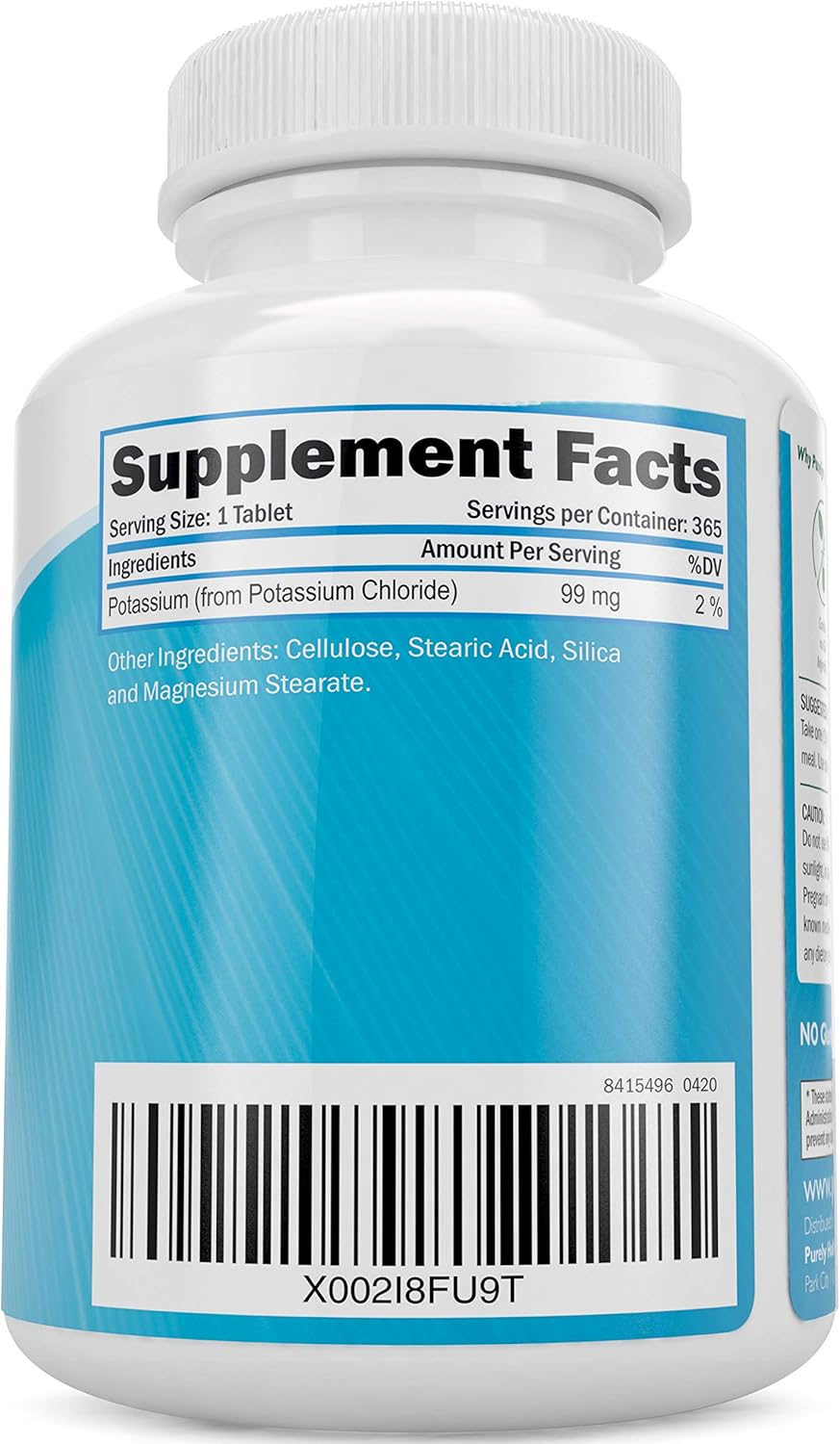 365 + 270 Tablets Purely Holistic Potassium Chloride 99mg + Magnesium Glycinate 400mg Vegetarian Bundle USA Made