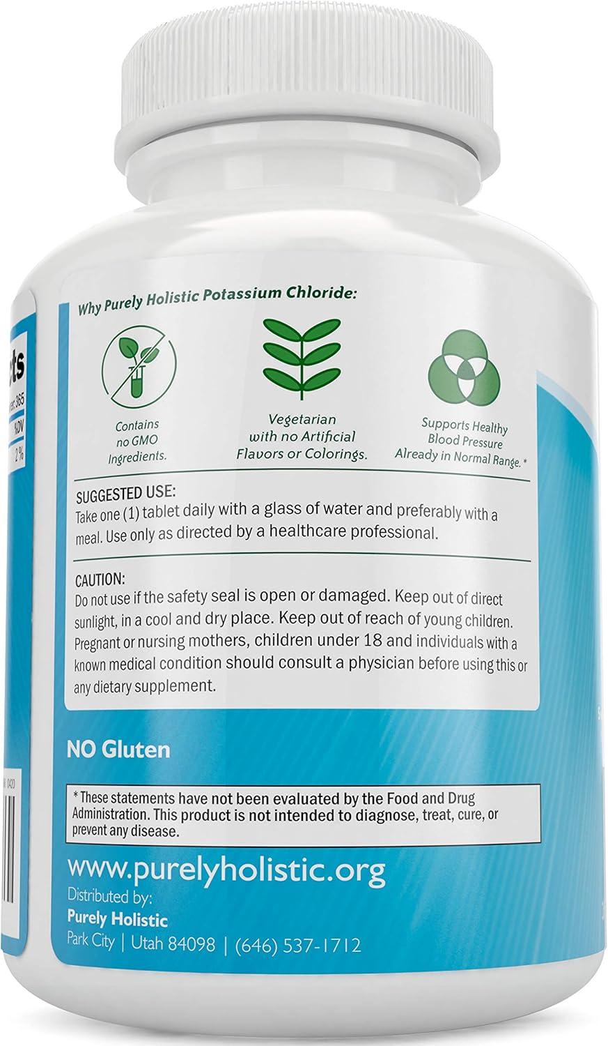 365 + 270 Tablets Purely Holistic Potassium Chloride 99mg + Magnesium Glycinate 400mg Vegetarian Bundle USA Made