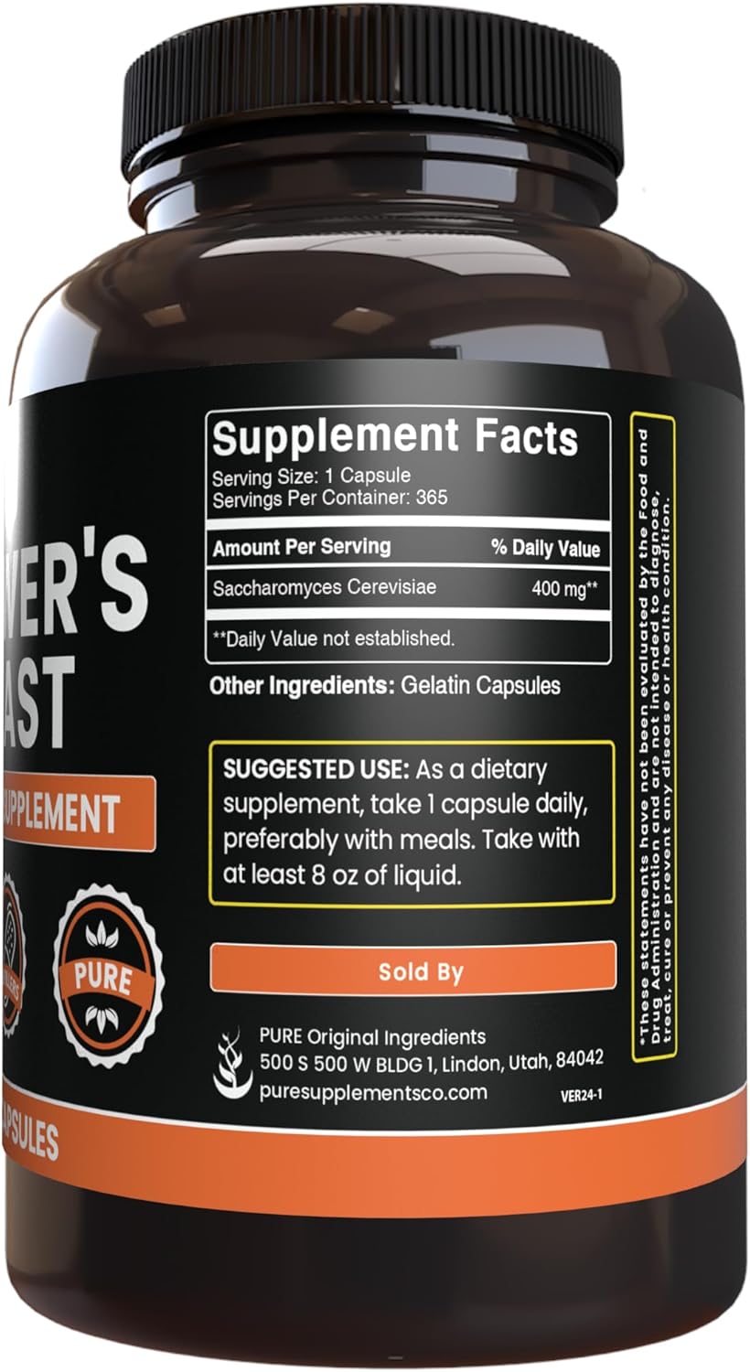 365 Brewer's Yeast Capsules - Pure Original Ingredients, No Magnesium or Rice Fillers, Lab Verified