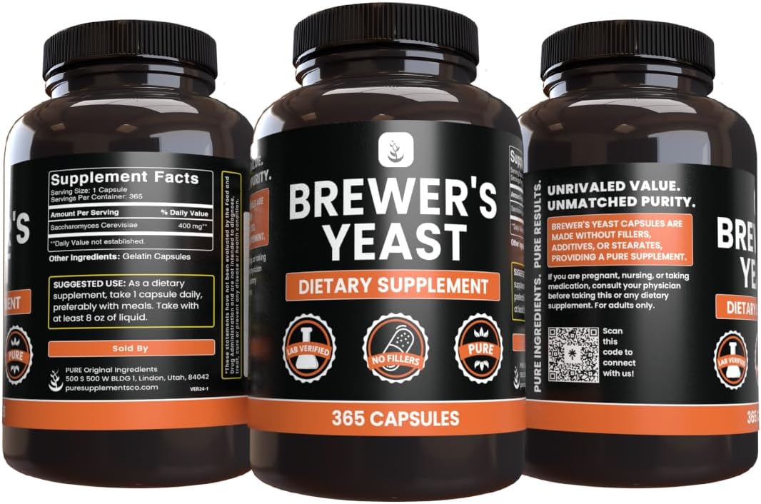 365 Brewer's Yeast Capsules - Pure Original Ingredients, No Magnesium or Rice Fillers, Lab Verified