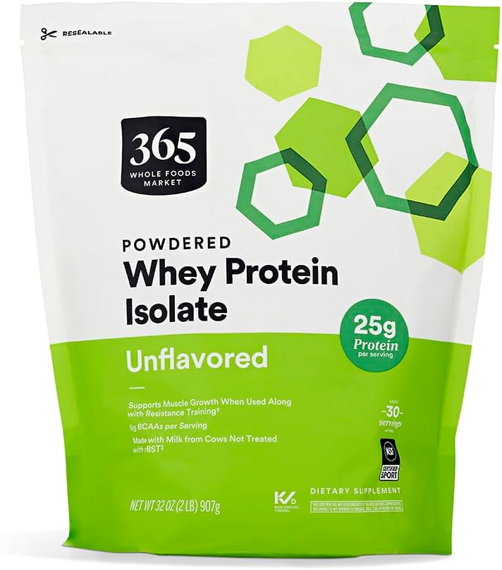 365 by Whole Foods Market Unflavored Whey Isolate Protein Powder - 32 Ounce Jar