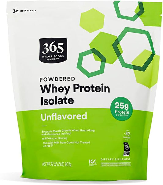 365 by Whole Foods Market Unflavored Whey Isolate Protein Powder - 32 Ounce Jar