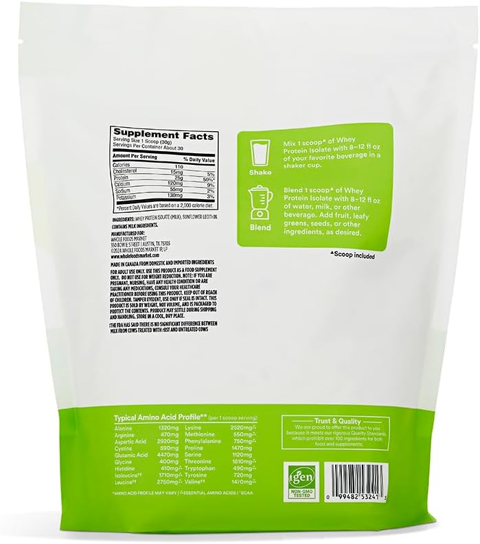 365 by Whole Foods Market Unflavored Whey Isolate Protein Powder - 32 Ounce Jar