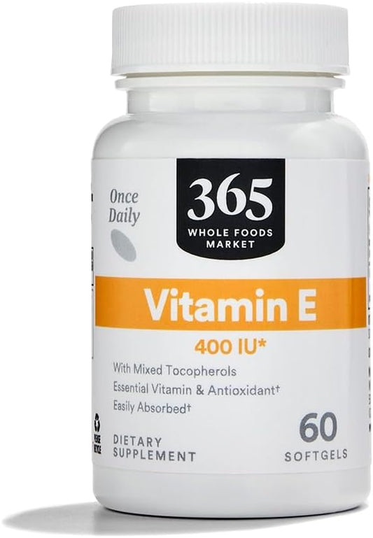 365 by Whole Foods Market, Vitamin E 400 IU with Mixed Tocopherols - 60 Softgels - Supplement for Overall Health - BoostGo Australia