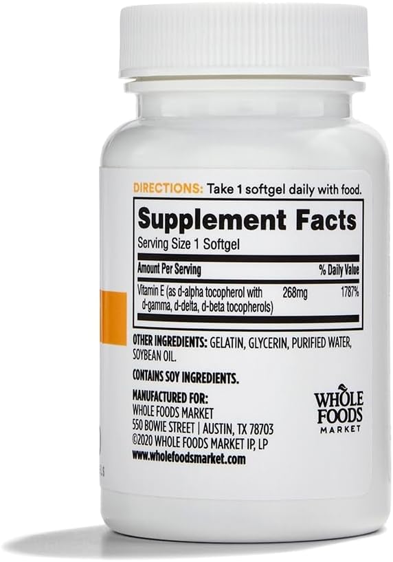365 by Whole Foods Market, Vitamin E 400 IU with Mixed Tocopherols - 60 Softgels - Supplement for Overall Health - BoostGo Australia