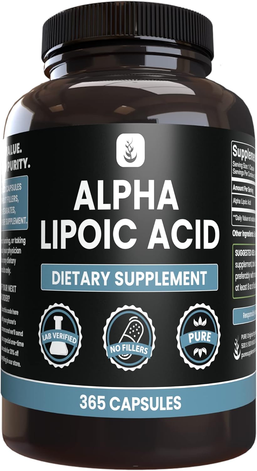 365 Capsules Alpha Lipoic Acid Supplement - Pure Ingredients, No Fillers, Lab Verified