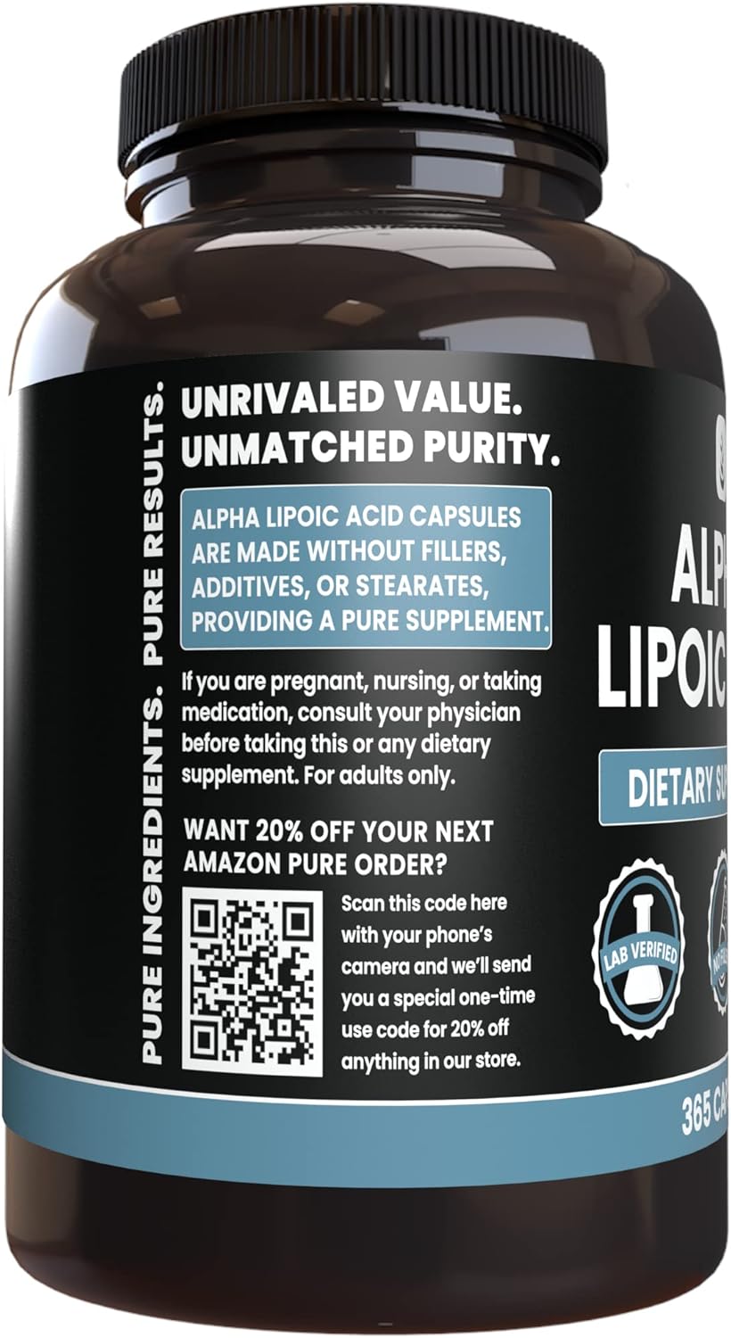365 Capsules Alpha Lipoic Acid Supplement - Pure Ingredients, No Fillers, Lab Verified