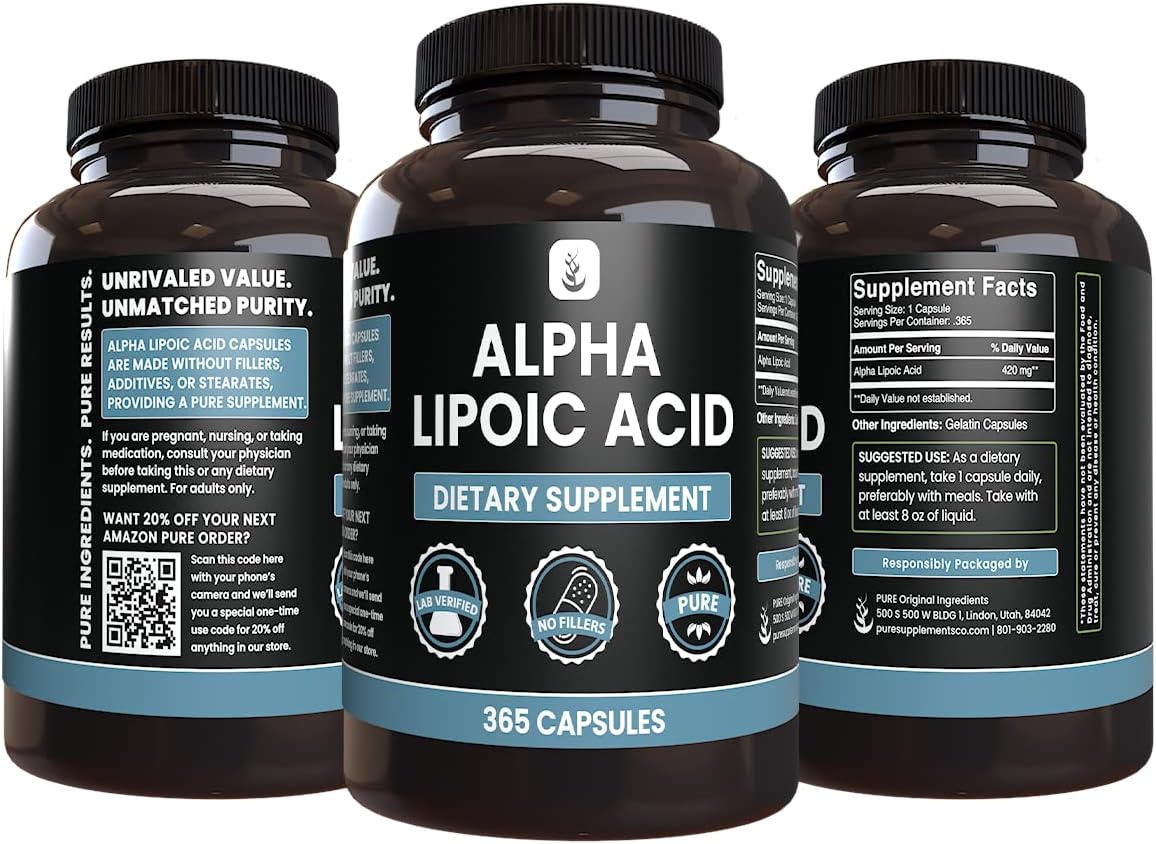 365 Capsules Alpha Lipoic Acid Supplement - Pure Ingredients, No Fillers, Lab Verified