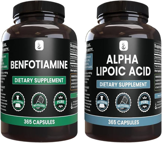 365 Capsules Bundle of Benfotiamine & Alpha Lipoic Acid Capsules - Pure Ingredients, No Additives