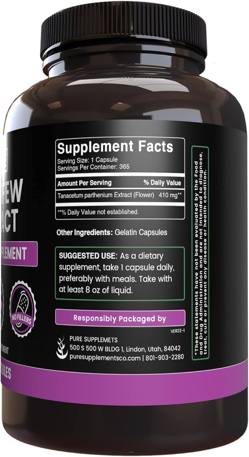 365 Capsules Feverfew Extract - Pure Ingredients, No Fillers - Lab Verified