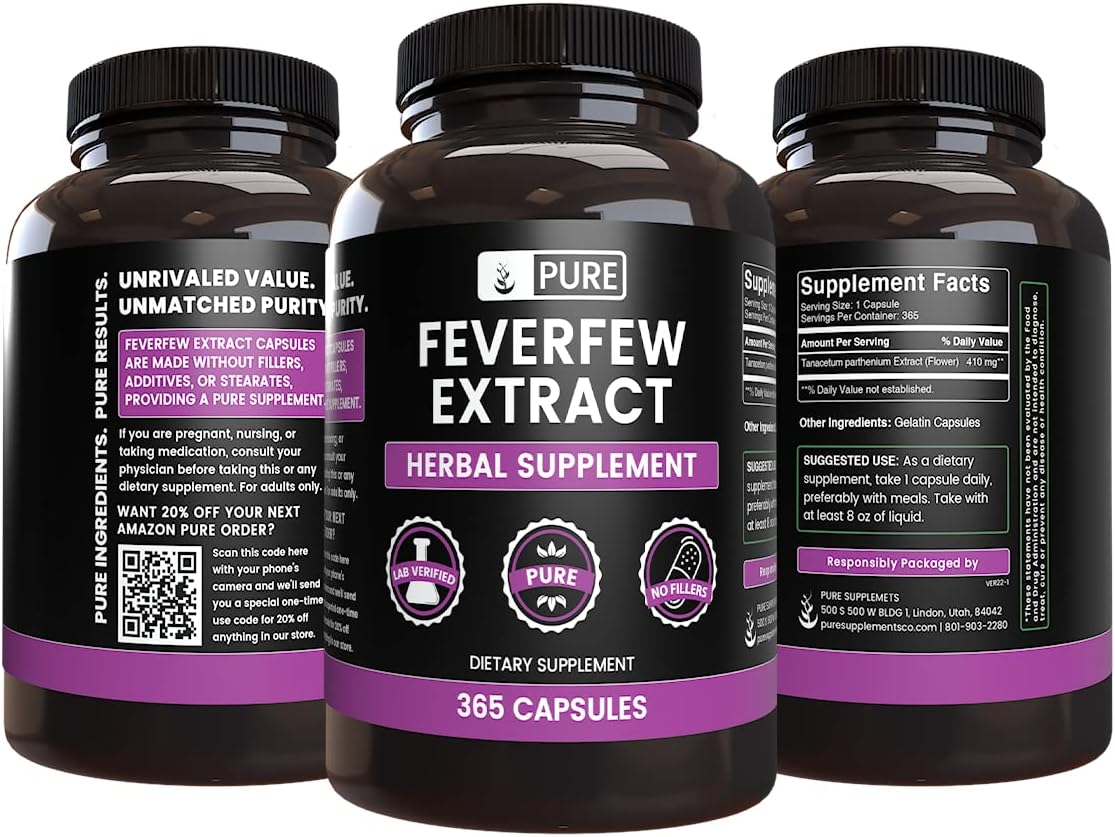 365 Capsules Feverfew Extract - Pure Ingredients, No Fillers - Lab Verified