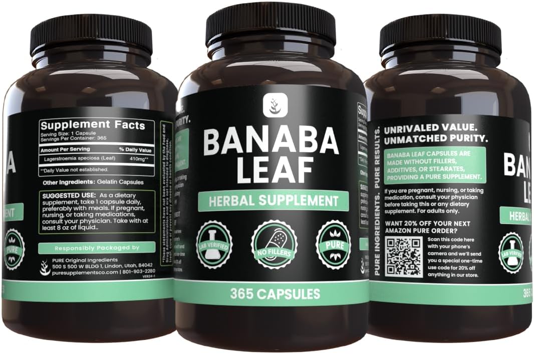 365 Capsules of Banaba Leaf Extract - Pure Original Ingredients, Lab Verified without Magnesium or Rice Fillers