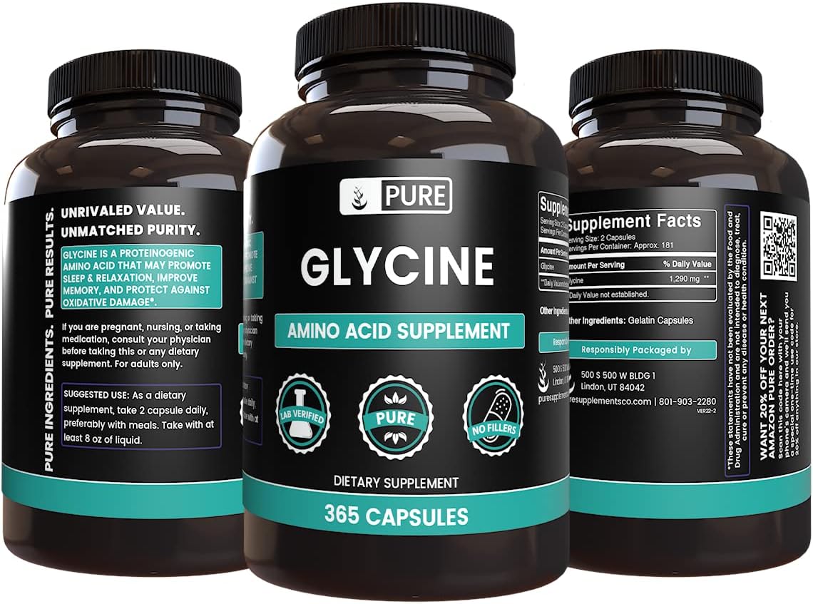 365 Capsules of Glycine with Pure Original Ingredients, Lab Verified, No Magnesium or Rice Fillers - Always Pure