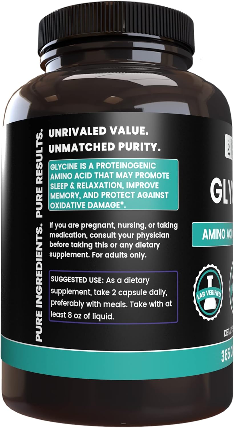 365 Capsules of Glycine with Pure Original Ingredients, Lab Verified, No Magnesium or Rice Fillers - Always Pure