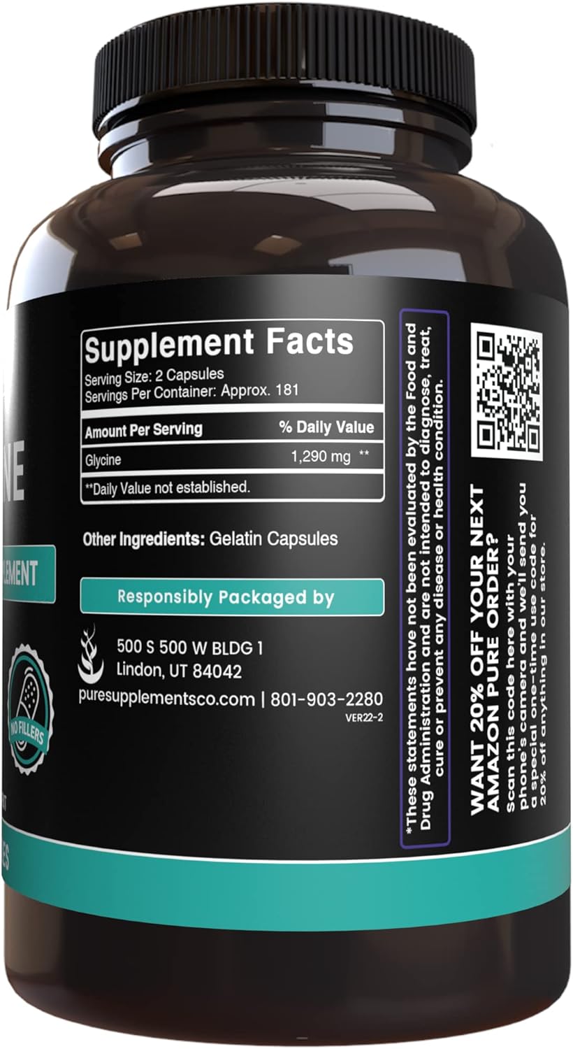 365 Capsules of Glycine with Pure Original Ingredients, Lab Verified, No Magnesium or Rice Fillers - Always Pure