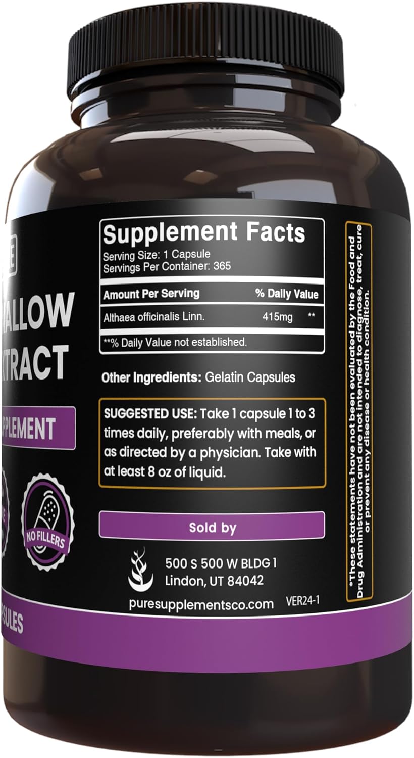 365 Capsules of Marshmallow Root with Pure Ingredients - No Magnesium or Rice Fillers - Lab Verified