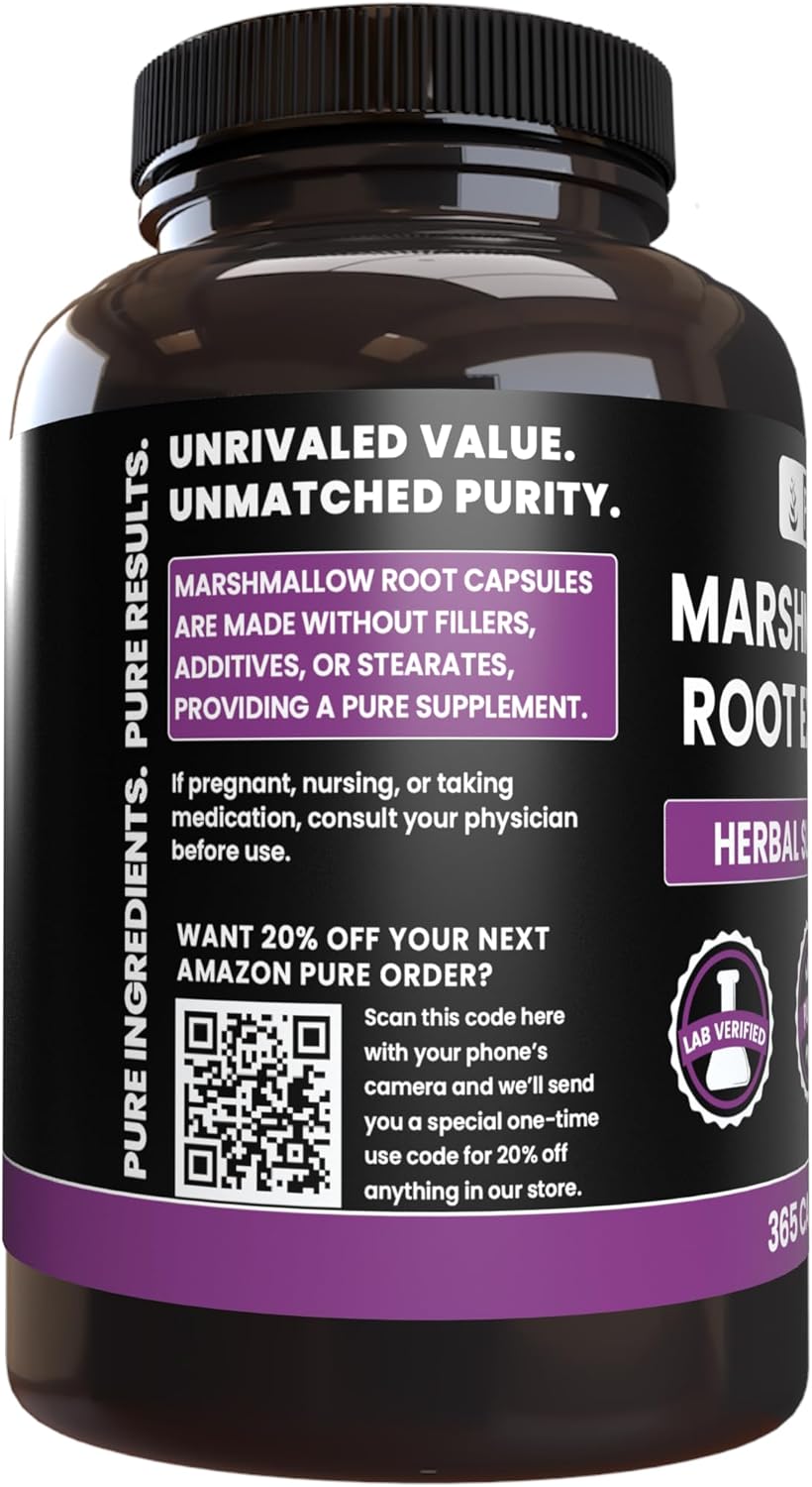 365 Capsules of Marshmallow Root with Pure Ingredients - No Magnesium or Rice Fillers - Lab Verified