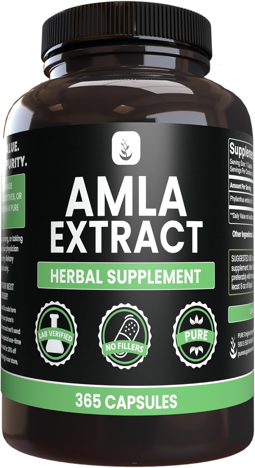 365 Capsules of Pure Amla Extract - No Magnesium or Rice Fillers - Lab Verified Quality