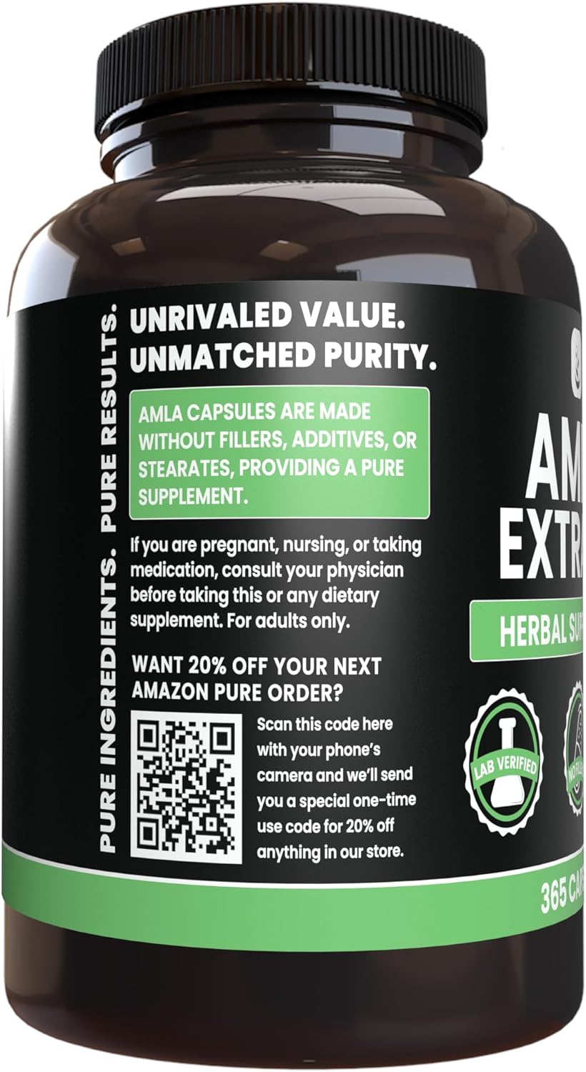 365 Capsules of Pure Amla Extract - No Magnesium or Rice Fillers - Lab Verified Quality