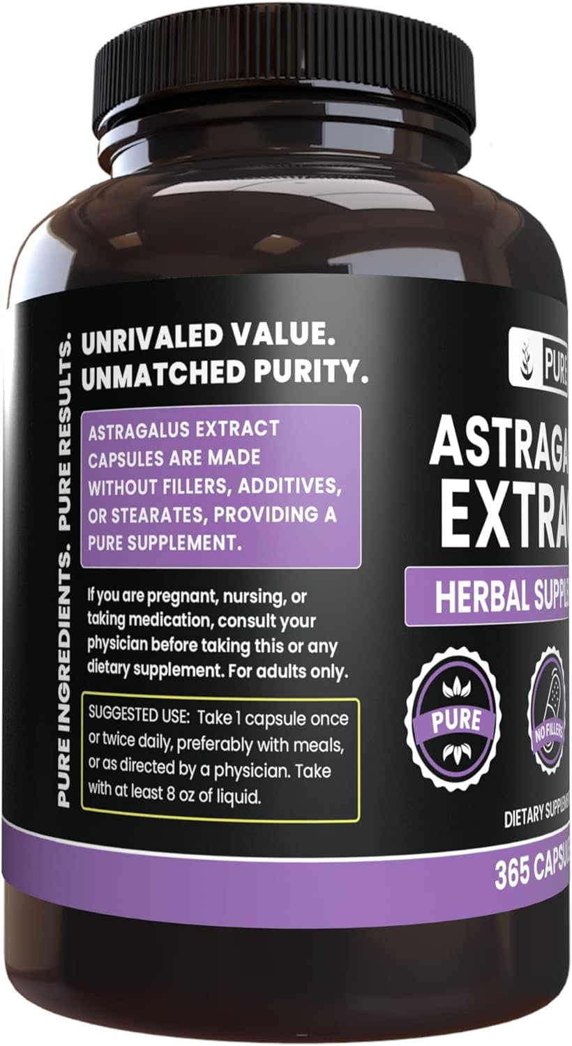 365 Capsules of Pure Astragalus with Original Ingredients - No Magnesium or Rice Fillers - Lab Verified & Always Pure