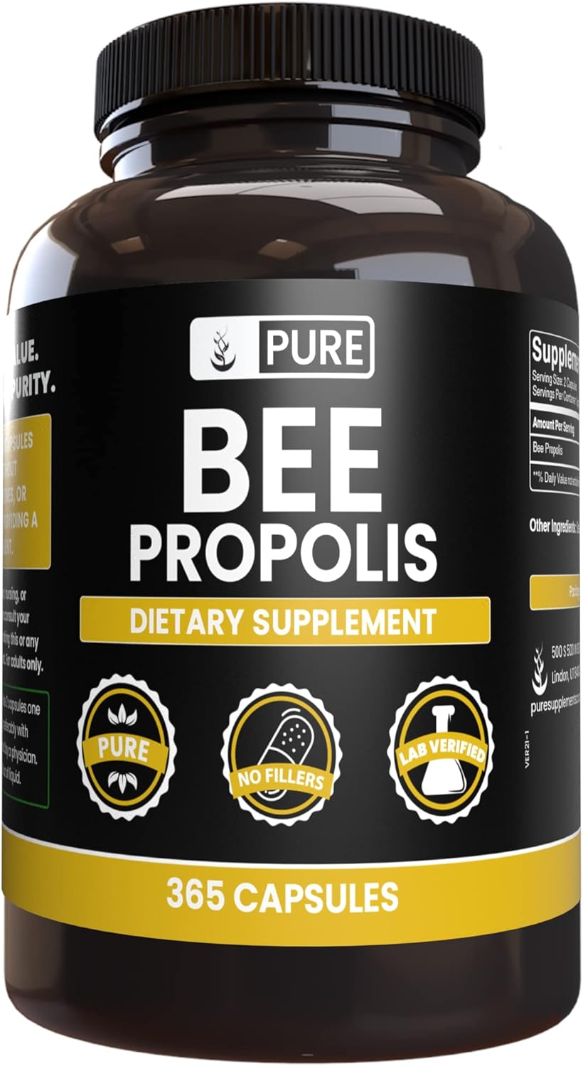 365 Capsules of Pure Bee Propolis with Original Ingredients, Lab Verified - No Magnesium or Rice Fillers