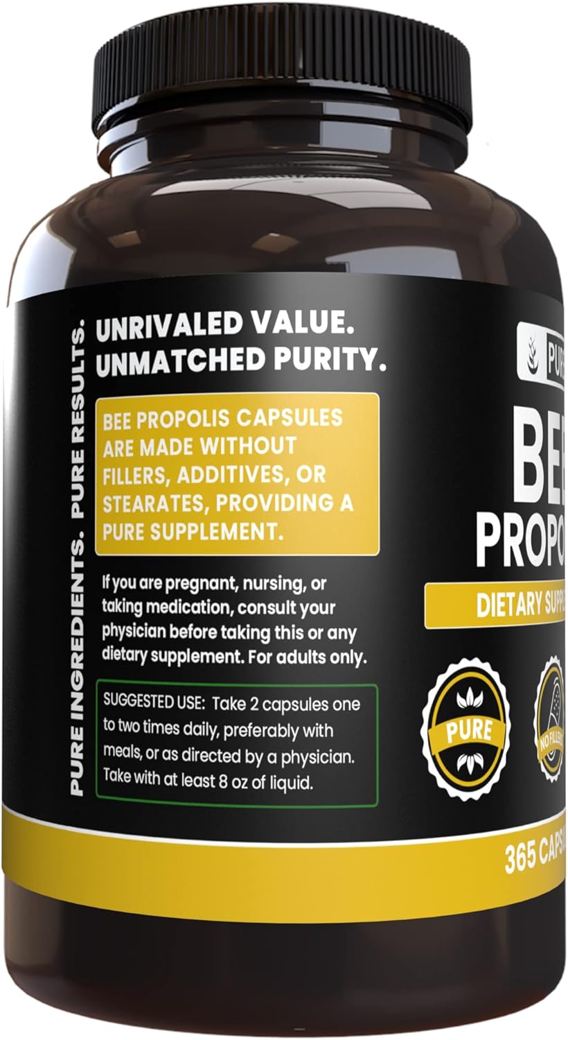 365 Capsules of Pure Bee Propolis with Original Ingredients, Lab Verified - No Magnesium or Rice Fillers