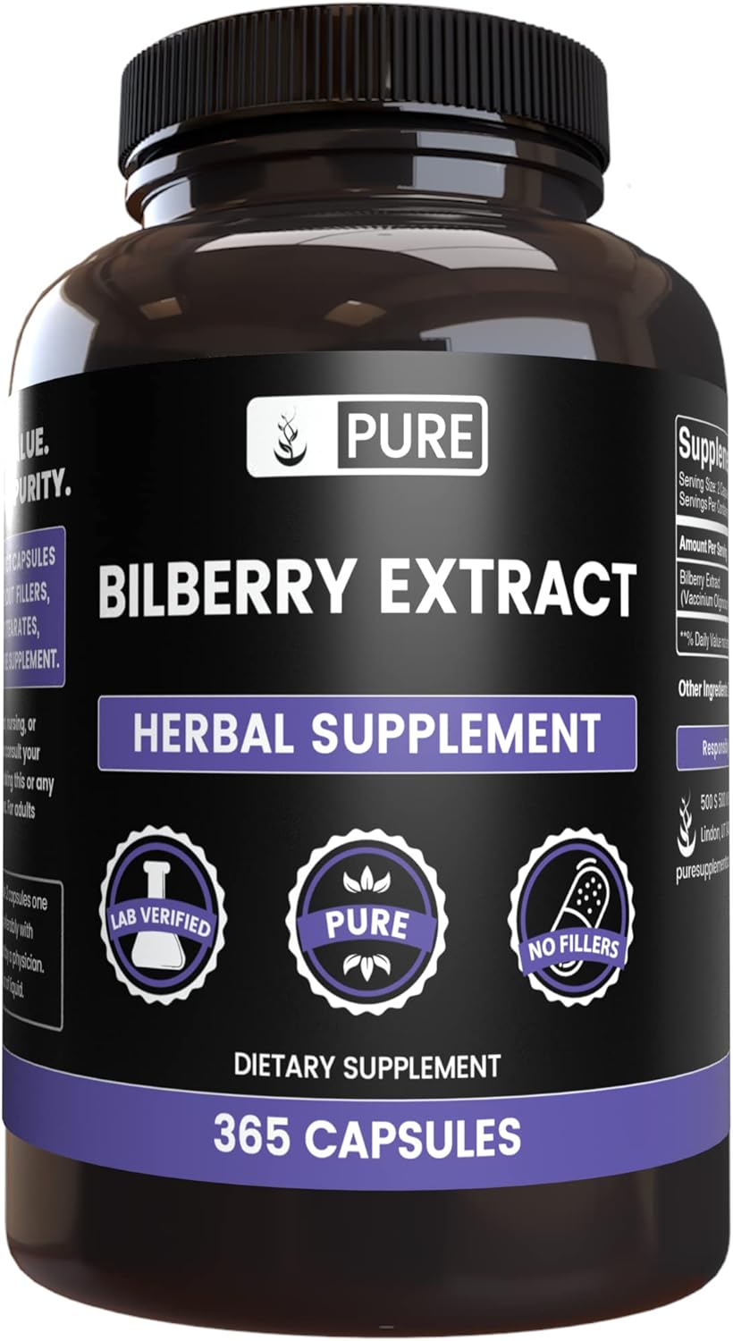 365 Capsules of Pure Bilberry Extract with Original Ingredients - No Fillers, Lab Verified