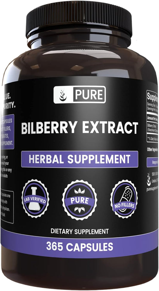 365 Capsules of Pure Bilberry Extract with Original Ingredients - No Fillers, Lab Verified