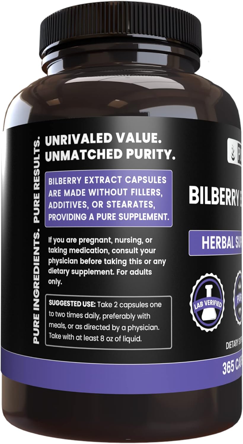 365 Capsules of Pure Bilberry Extract with Original Ingredients - No Fillers, Lab Verified