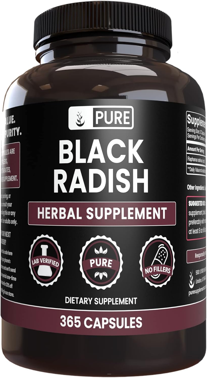 365 Capsules of Pure Black Radish with Original Ingredients, Lab Verified - No Magnesium or Rice Fillers