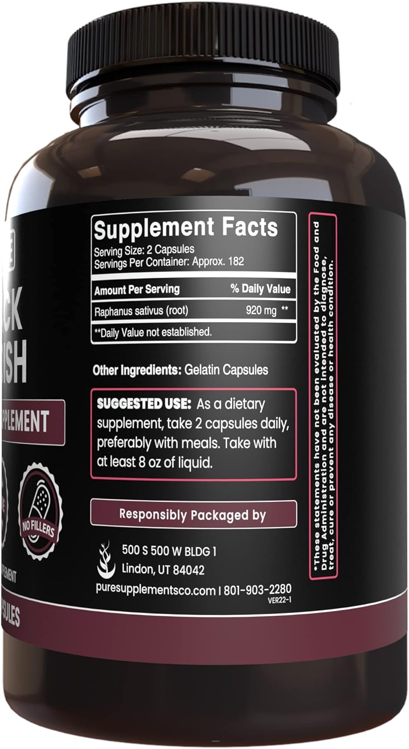 365 Capsules of Pure Black Radish with Original Ingredients, Lab Verified - No Magnesium or Rice Fillers