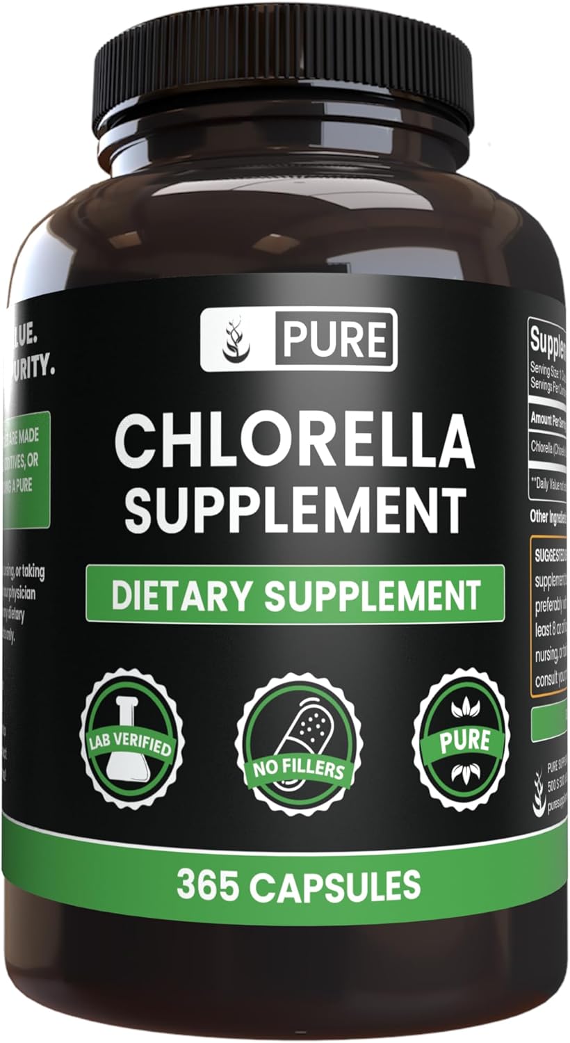 365 Capsules of Pure Chlorella with Original Ingredients, Lab Verified & Free of Magnesium and Rice Fillers