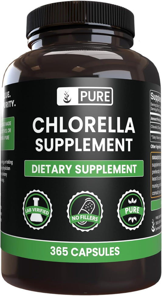 365 Capsules of Pure Chlorella with Original Ingredients, Lab Verified & Free of Magnesium and Rice Fillers