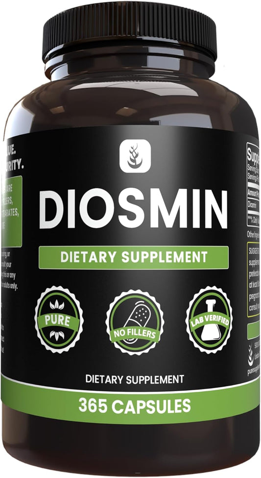 365 Capsules of Pure Diosmin with No Magnesium or Rice Fillers - Lab Verified and Always Pure