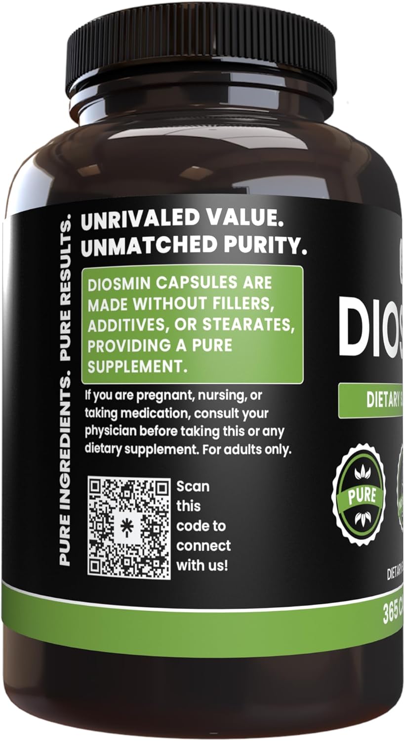 365 Capsules of Pure Diosmin with No Magnesium or Rice Fillers - Lab Verified and Always Pure