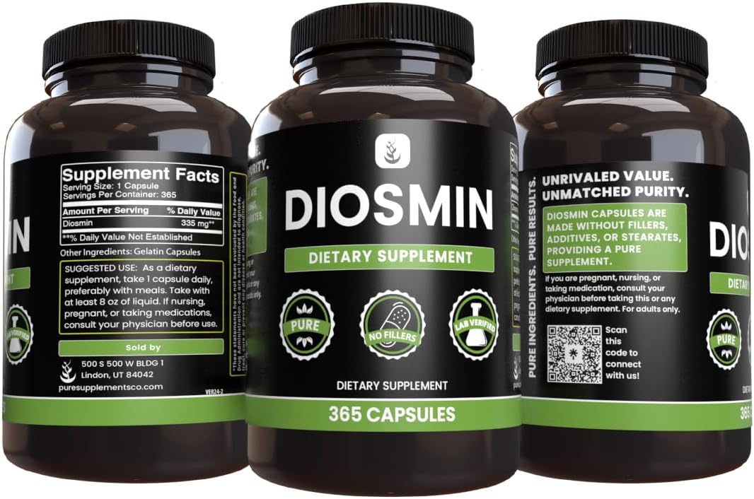 365 Capsules of Pure Diosmin with No Magnesium or Rice Fillers - Lab Verified and Always Pure