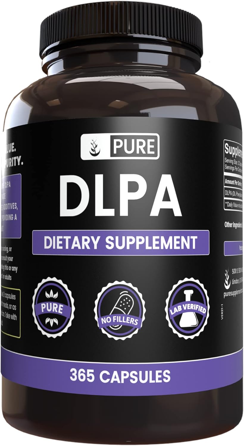 365 Capsules of Pure DL-Phenylalanine DLPA with No Magnesium or Rice Fillers - Lab Verified Quality