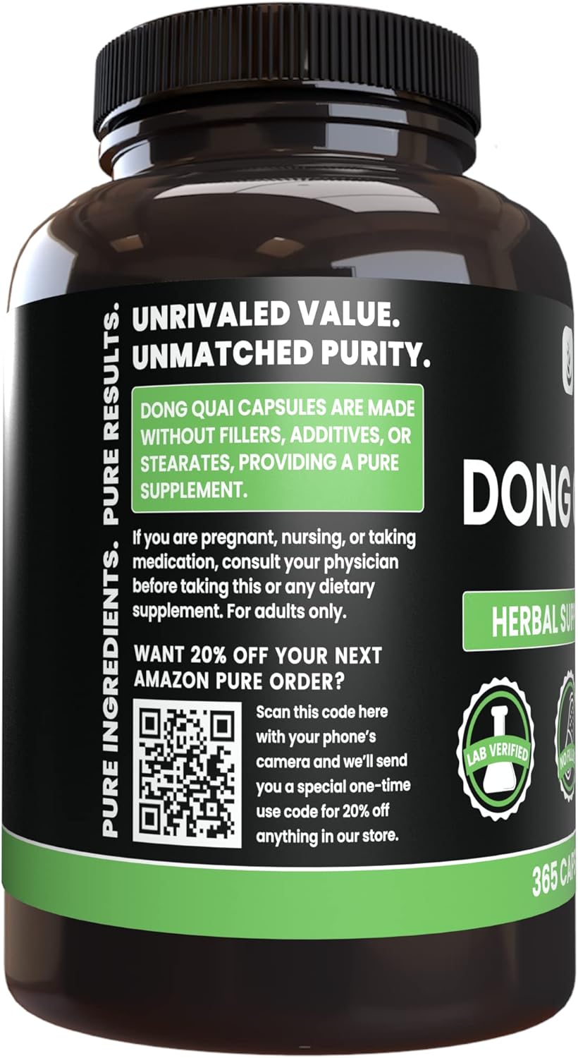 365 Capsules of Pure Dong Quai - No Magnesium or Rice Fillers - Lab Verified