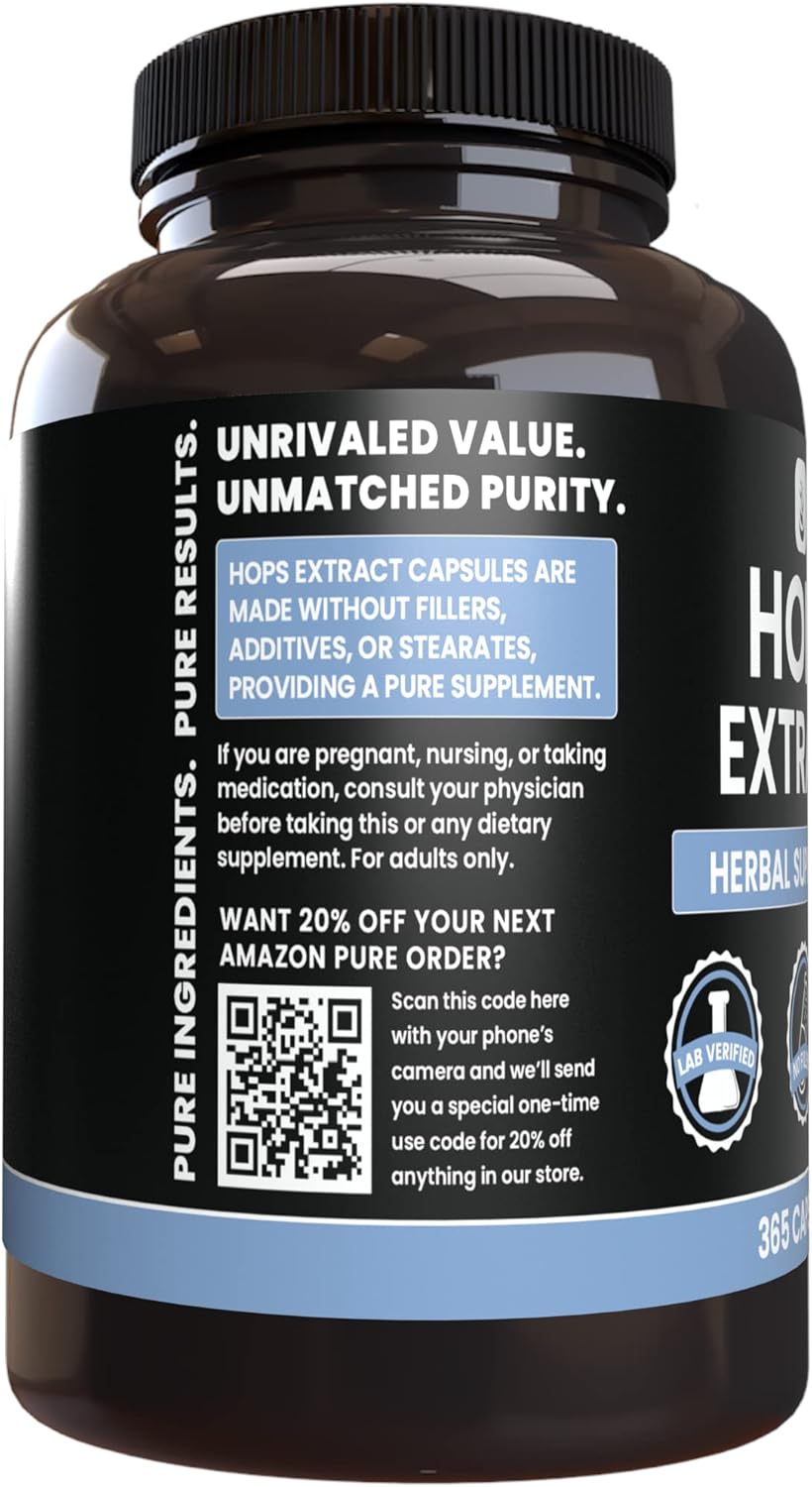 365 Capsules of Pure Hops Extract - No Magnesium or Rice Fillers - Lab Verified Quality
