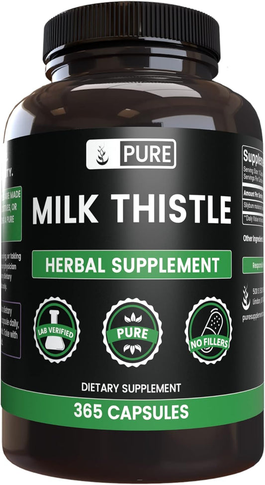 365 Capsules of Pure Milk Thistle, No Magnesium or Rice Fillers, Lab Verified