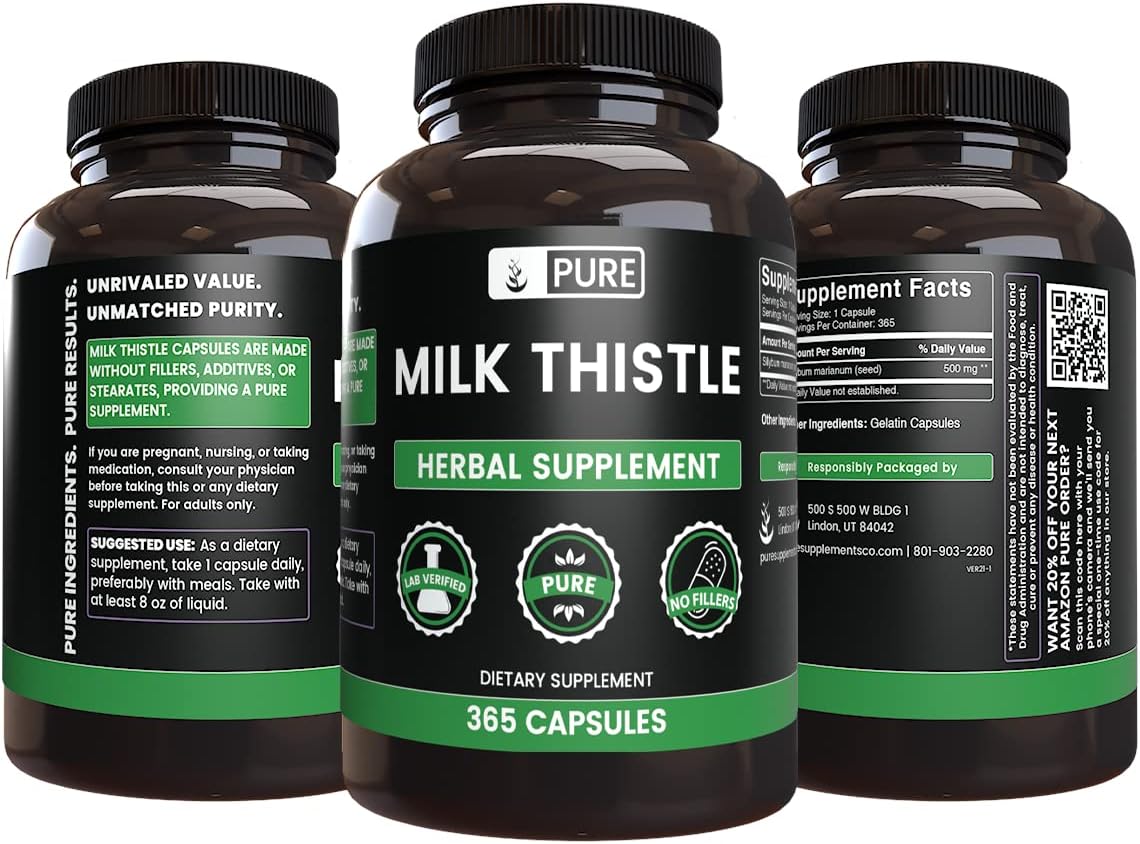 365 Capsules of Pure Milk Thistle, No Magnesium or Rice Fillers, Lab Verified