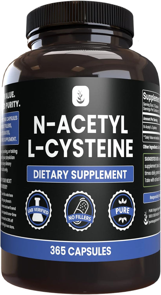 365 Capsules of Pure N-Acetyl L-Cysteine - Lab Verified, No Magnesium or Rice Fillers