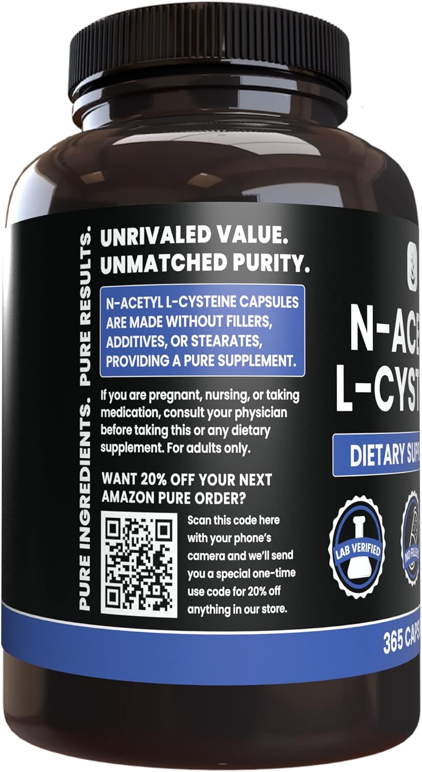 365 Capsules of Pure N-Acetyl L-Cysteine - Lab Verified, No Magnesium or Rice Fillers