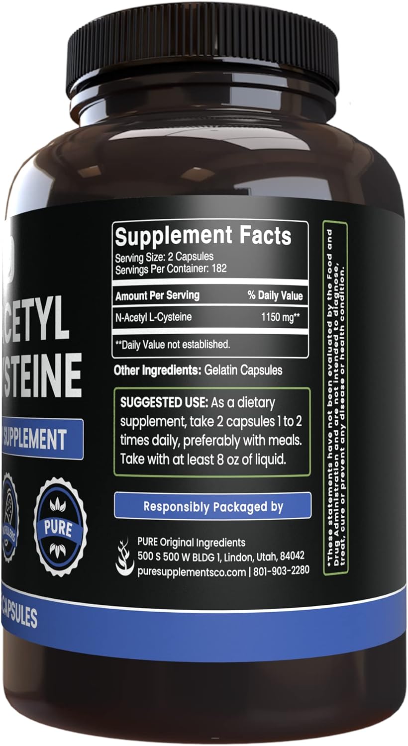 365 Capsules of Pure N-Acetyl L-Cysteine - Lab Verified, No Magnesium or Rice Fillers