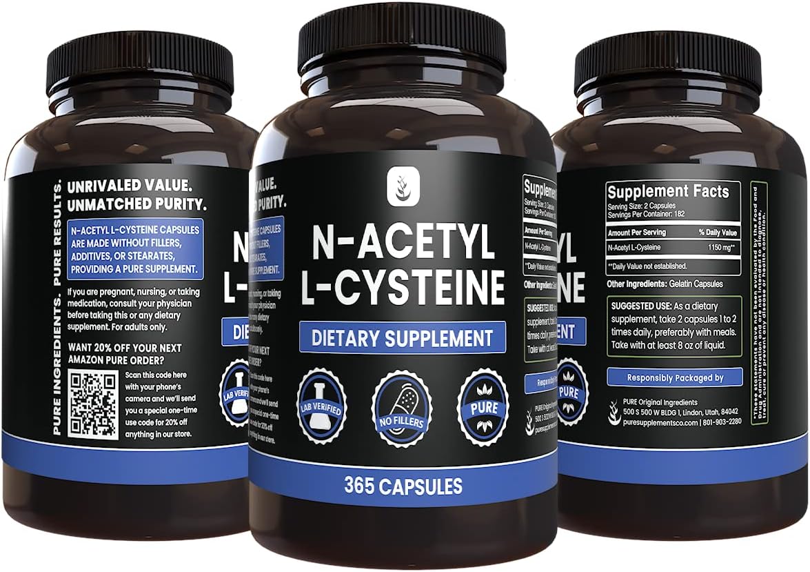 365 Capsules of Pure N-Acetyl L-Cysteine - Lab Verified, No Magnesium or Rice Fillers