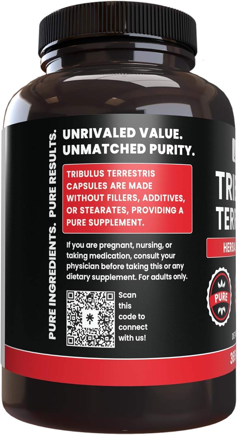 365 Capsules of Pure Tribulus Terrestris Extract - No Magnesium or Rice Fillers - Lab Verified and Always Pure