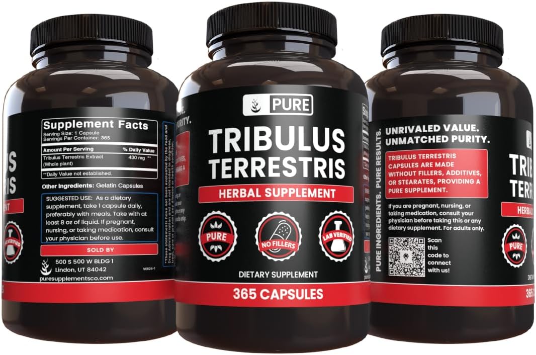365 Capsules of Pure Tribulus Terrestris Extract - No Magnesium or Rice Fillers - Lab Verified and Always Pure