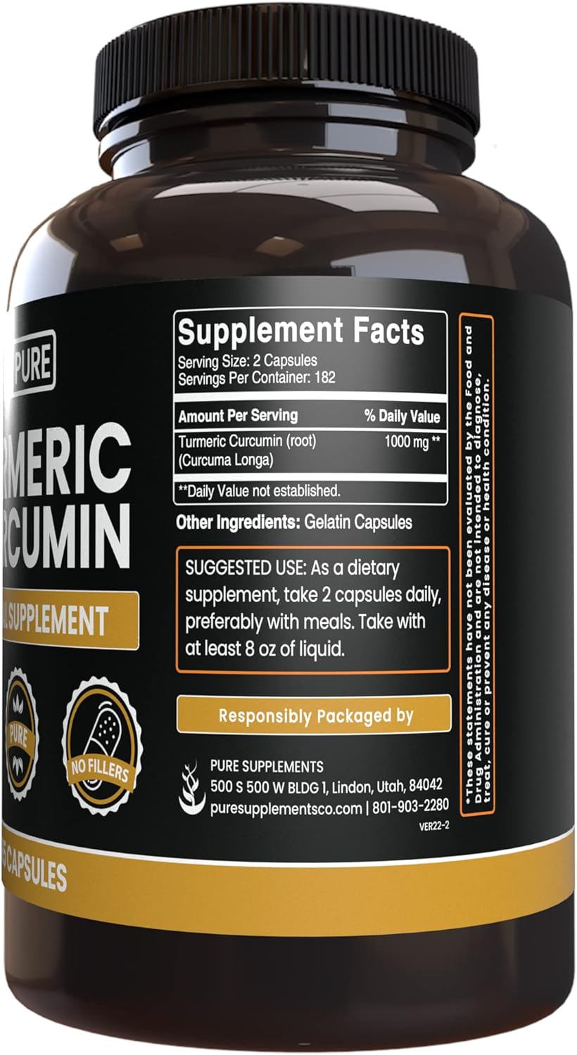 365 Capsules of Pure Turmeric Curcumin - No Magnesium or Rice Fillers - Lab Verified Original Ingredients