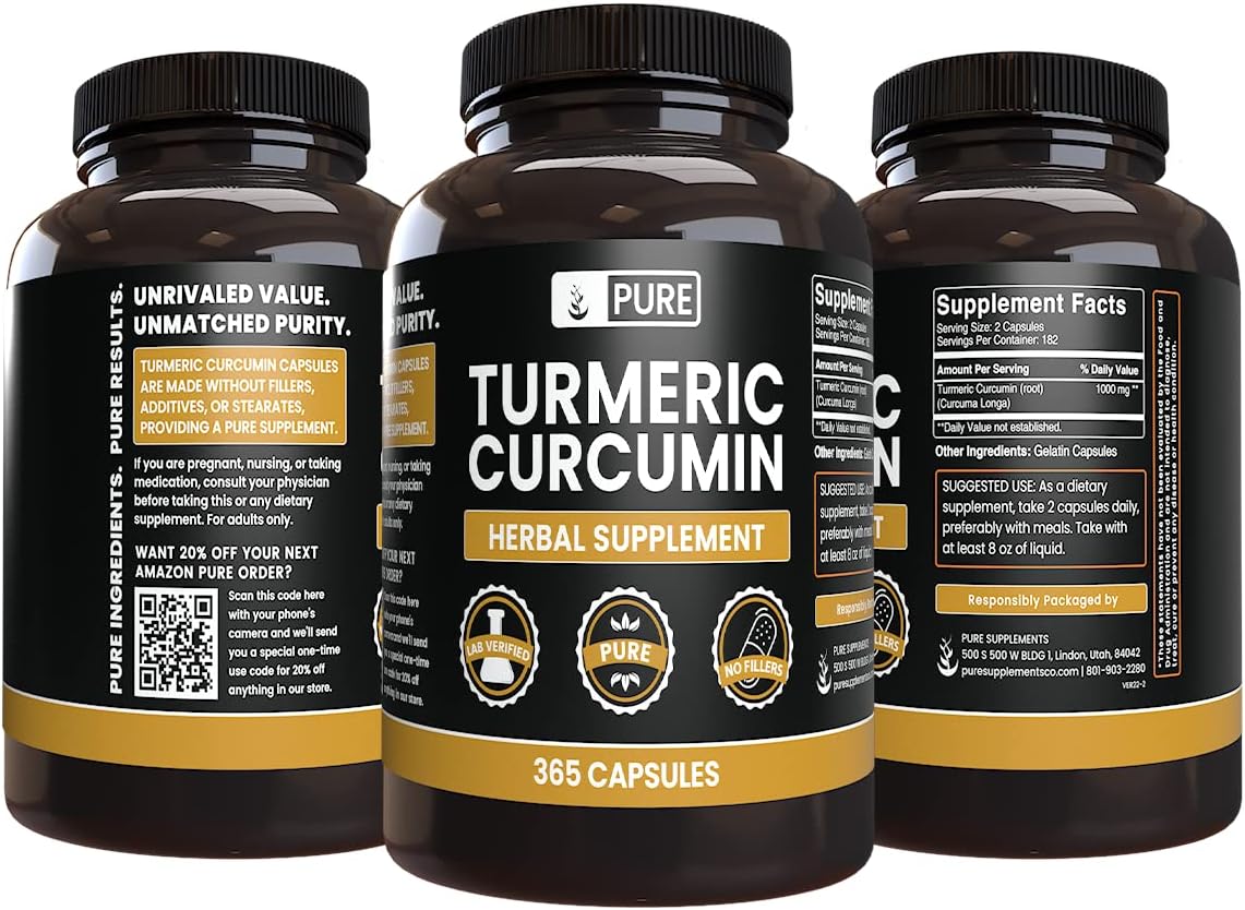 365 Capsules of Pure Turmeric Curcumin - No Magnesium or Rice Fillers - Lab Verified Original Ingredients